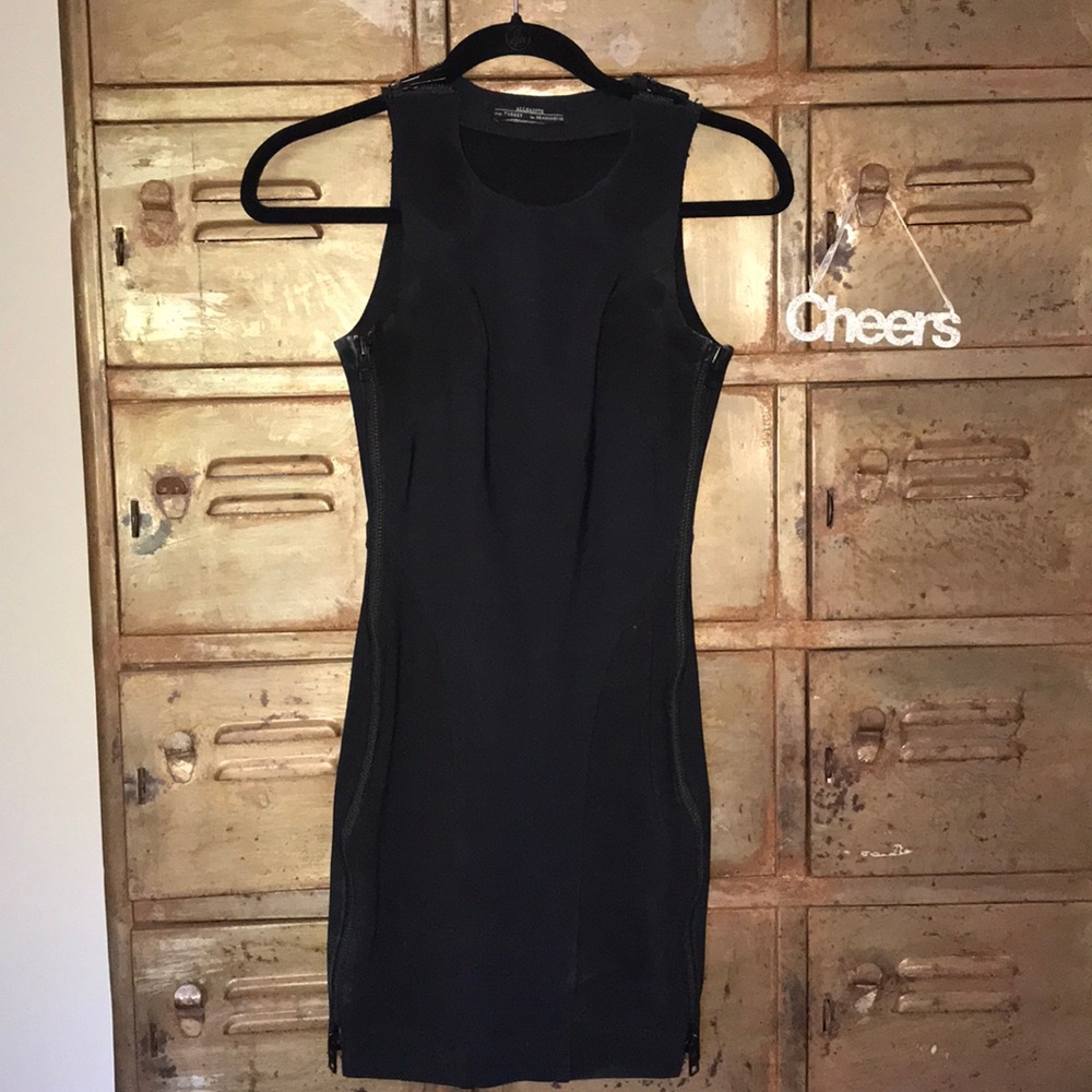 Allsaints Black fitted knee length zipper dress - Picture 1 of 3